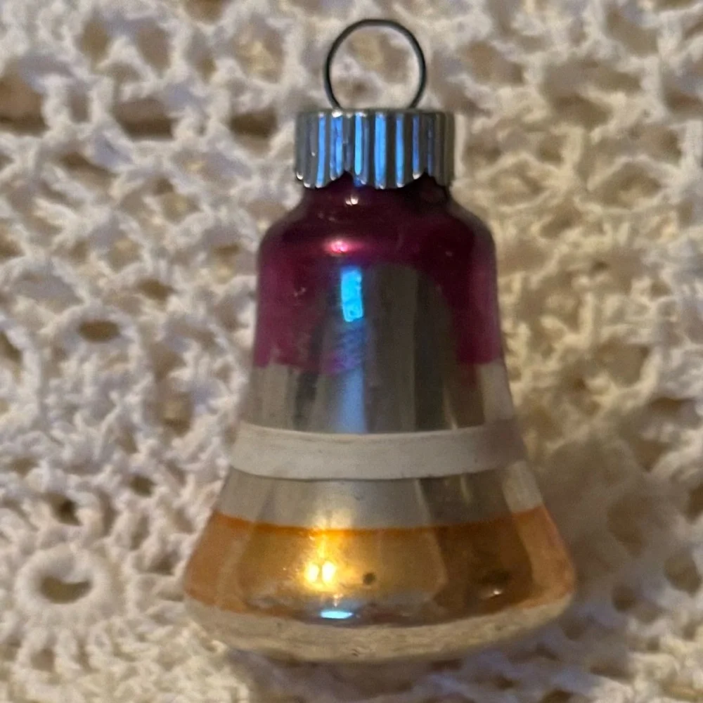 Vintage Bell Christmas Ornaments Shiny Brite Mercury Glass Antique MCM Red Gold